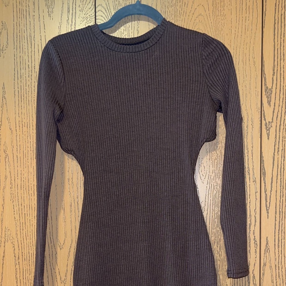 Ribbed knit open back mini dress